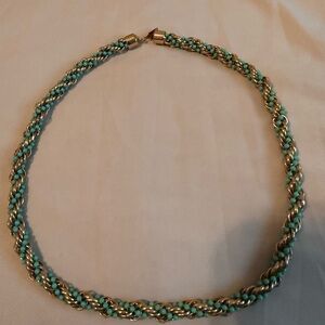 Gold-Tone Braided Necklace with Turquoise Bead Accent